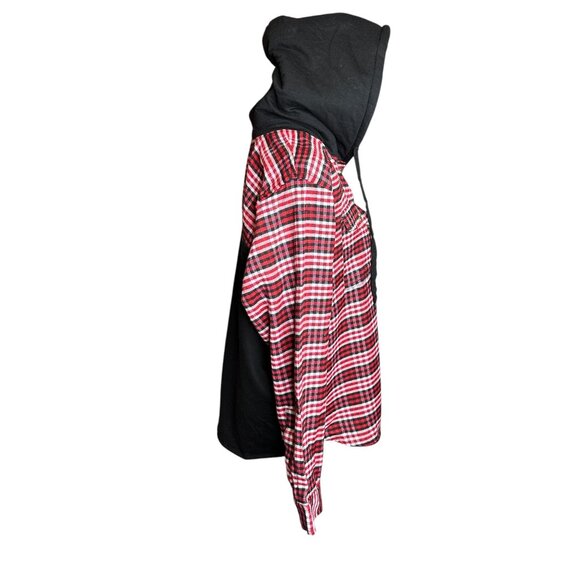 Jolie & Joy Hoodie Shacket Size X-Large Plaid Jacket Light Button Up Layering - Picture 2 of 13